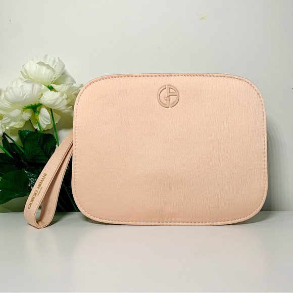 Giorgio Armani Beauty Pouch Blush Pink Bag Cosmetic Toiletry Case With Dust Bag - Picture 2 of 11